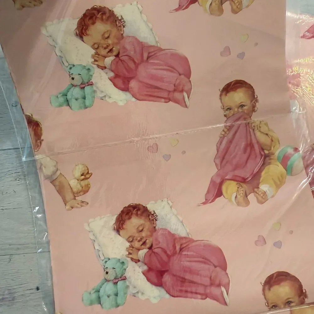 American greetings‎ vintage pink babies wrapping paper NEW